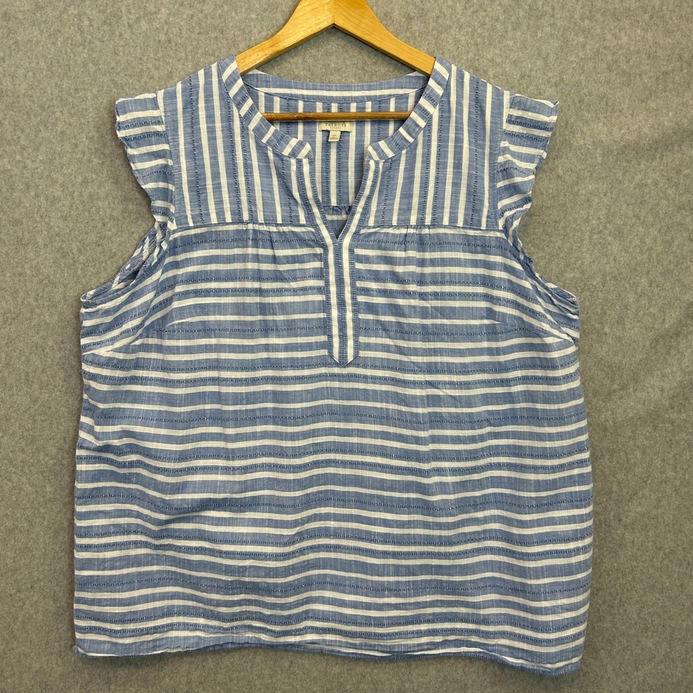 Talbots Size 2X Sleeveless Top Blue White Striped V-Neck Coastal Preppy Casual